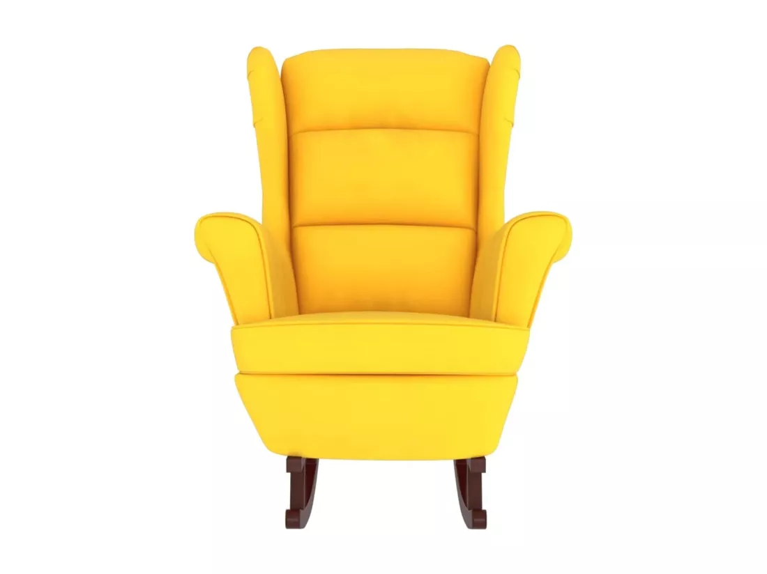 Chaise à bascule avec pieds en bois et tabouret Jaune Velours