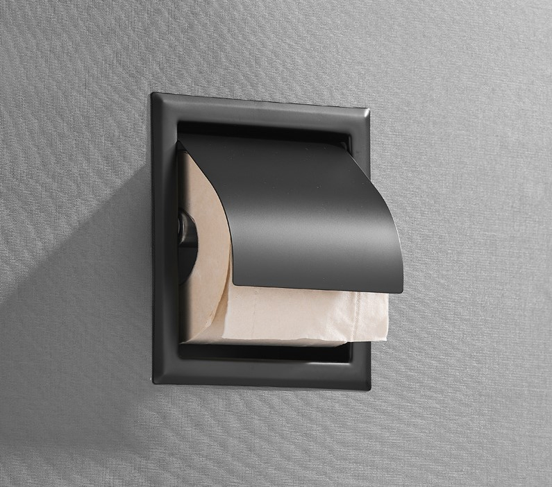 Saniclear Nero inbouw toiletrol houder met klep mat zwart
