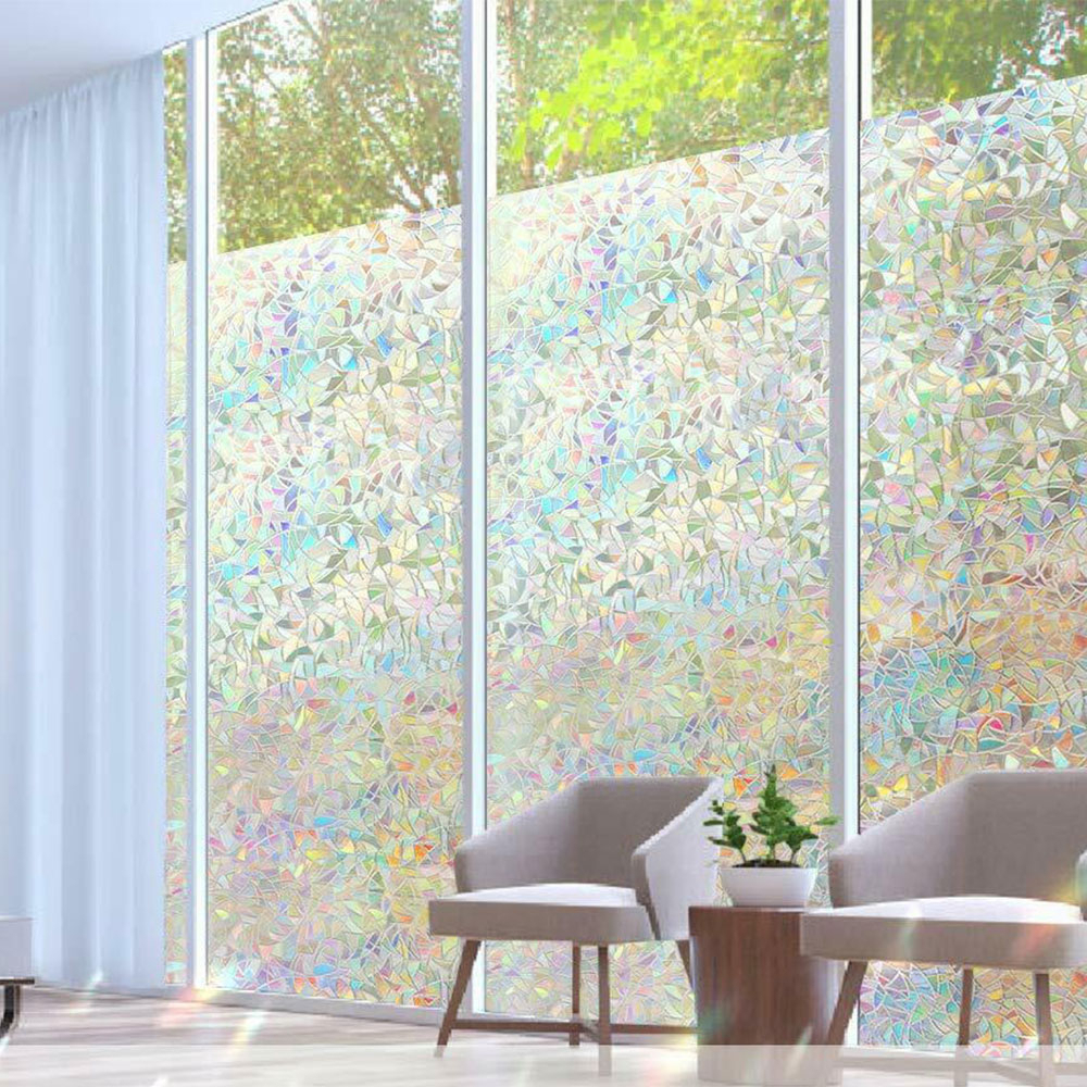 (90x200cm) 3D Deko Fensterfolie Regenbogen Effekt Statische Sichtschutz Folie Blickdicht (Anti-UV)