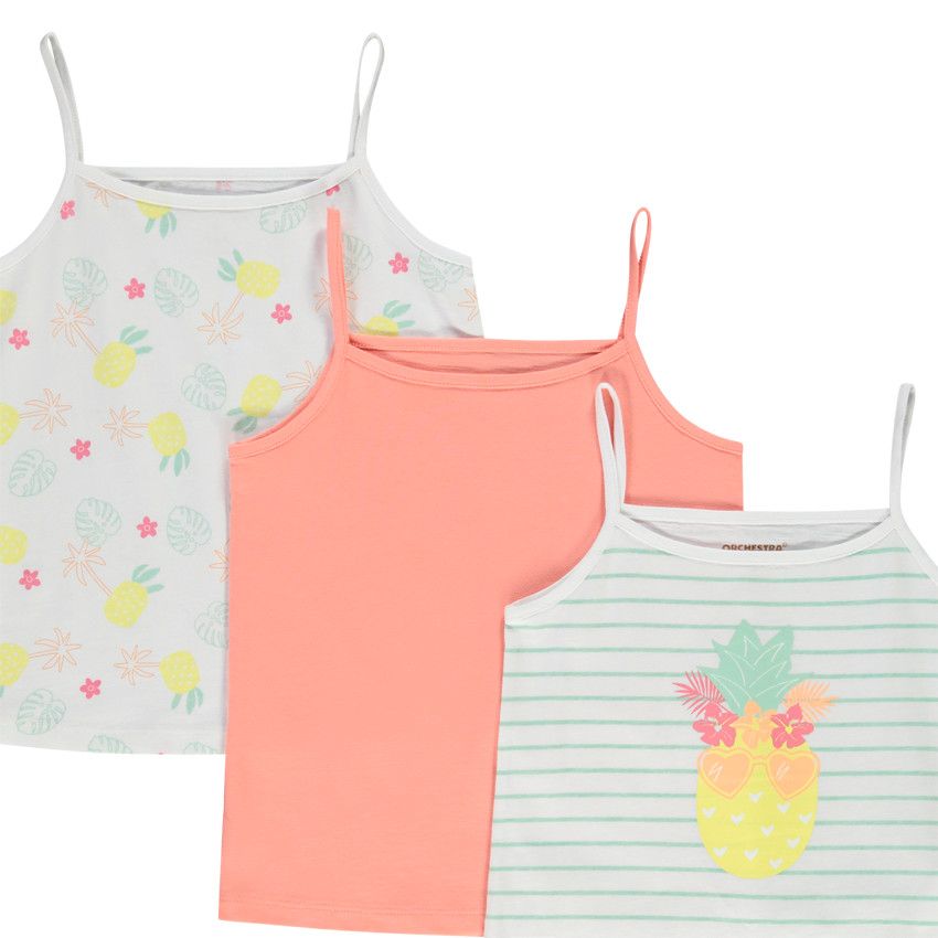 Lot de 3 débardeurs motifs fantaisie ananas pour fille - Corail