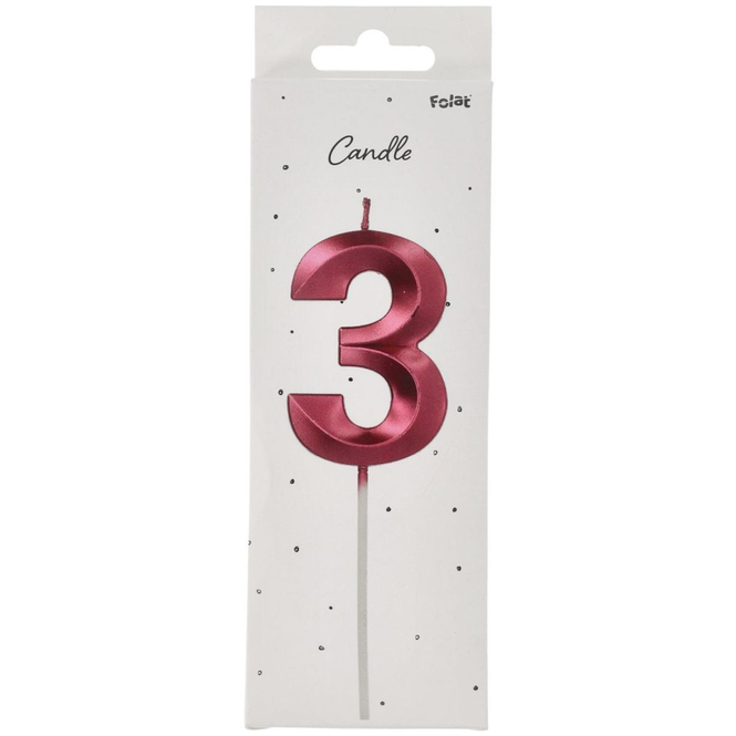 Zahlenkerze - 3 - Glamour Vibes - pink metallic - ca. 7 cm