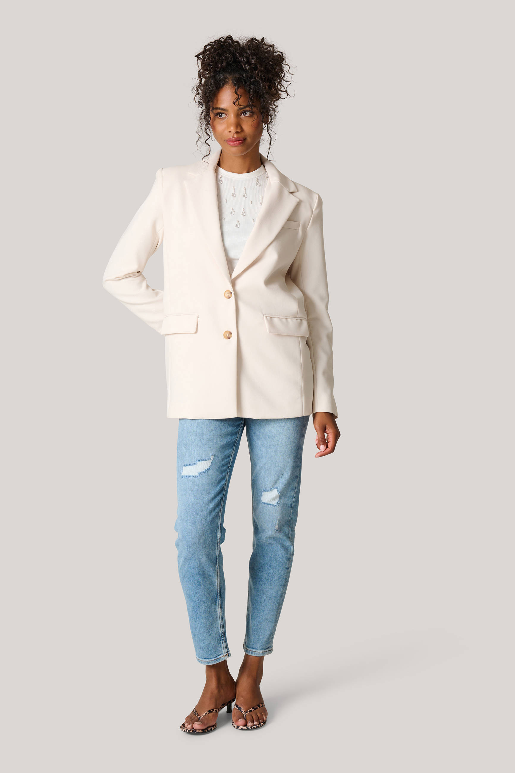 Shoeby blazer Vita gebroken wit
