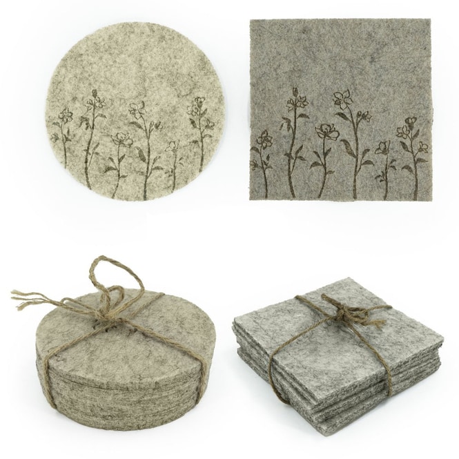 Untersetzer mit Blumenmotiv - aus Filz - Ø ca. 10 cm - 6 Stück