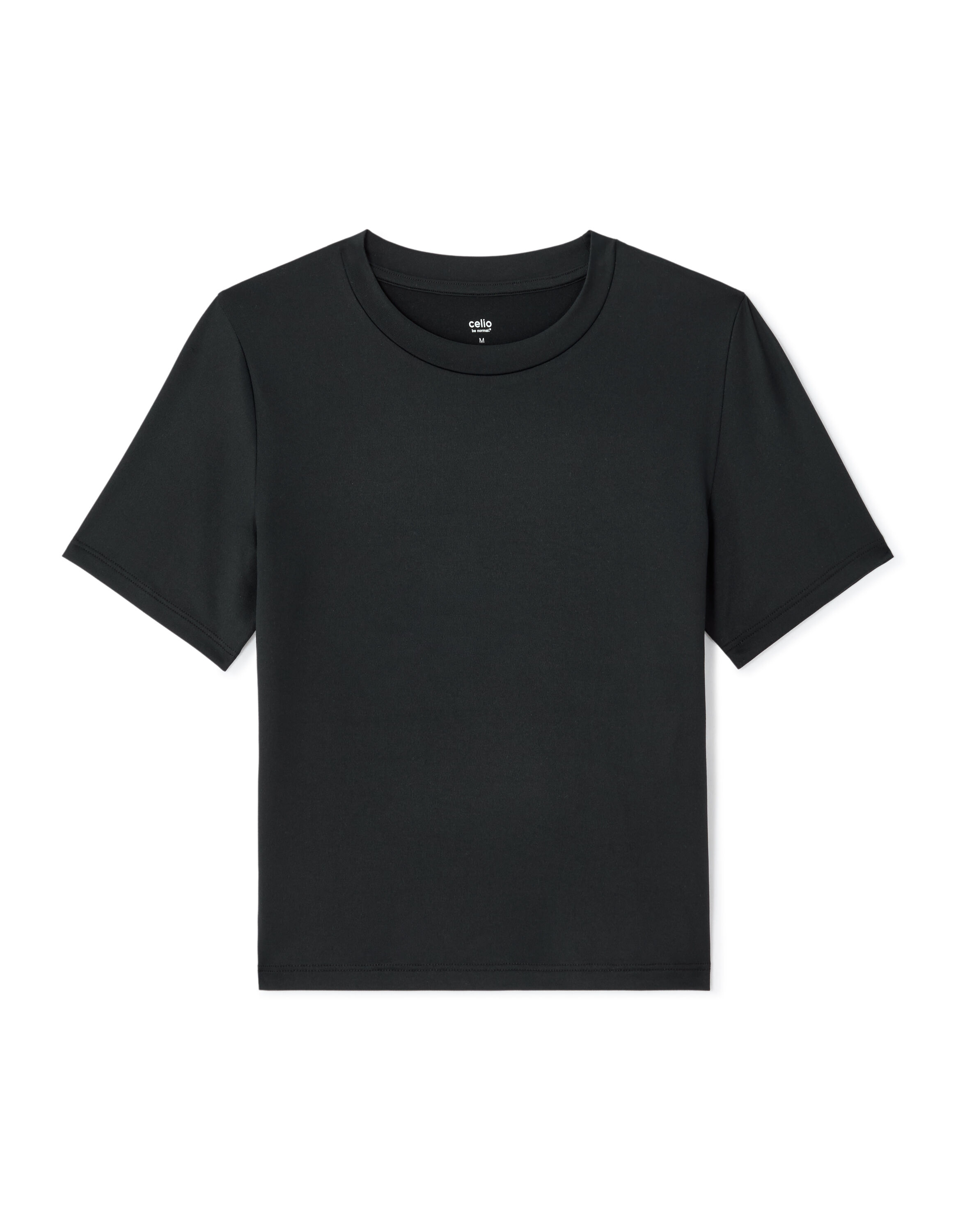 T-shirt crop moulant col rond - noir
