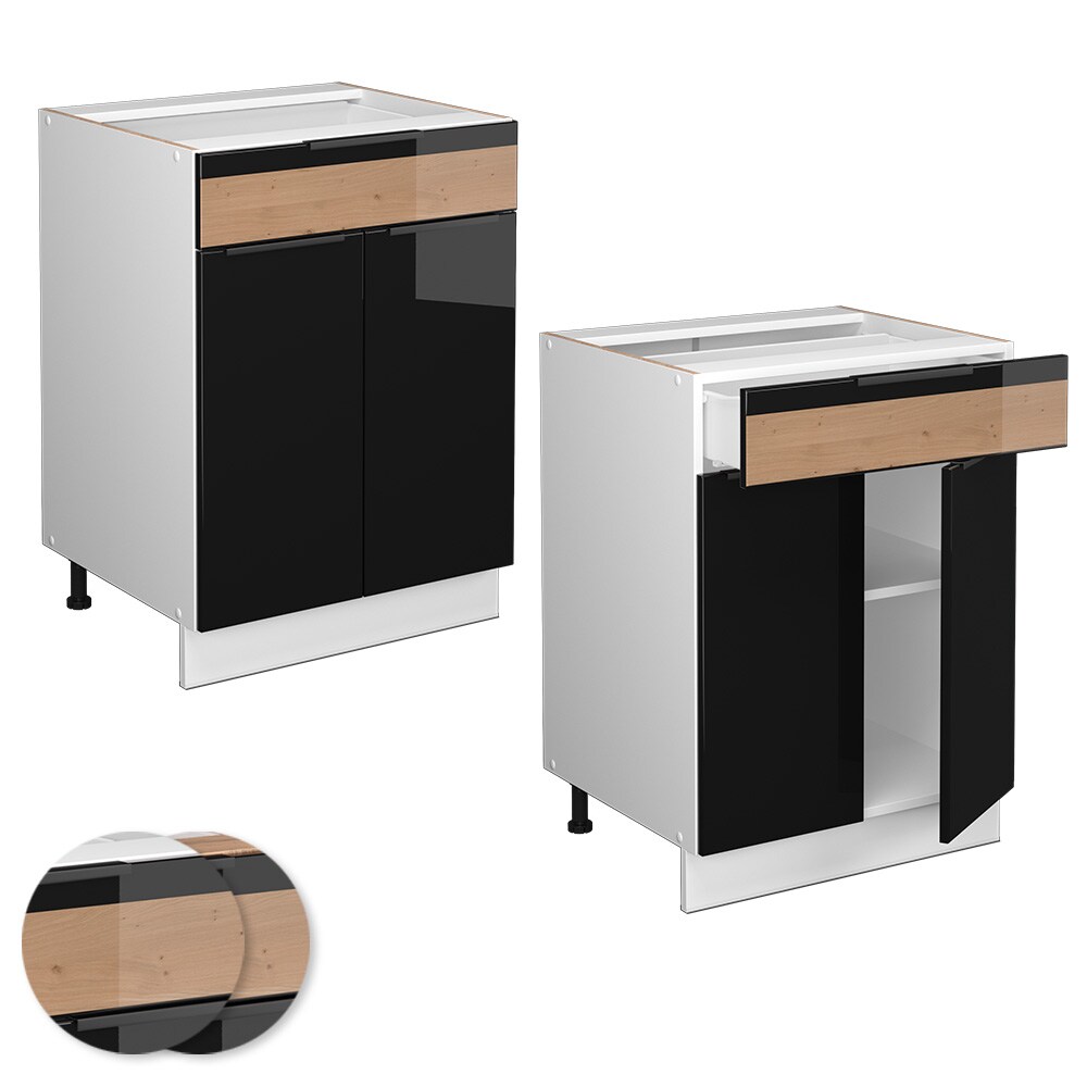 Vicco Schubunterschrank Küchenschrank Küchenmöbel Fame-Line Weiß Schwarz Eiche 60 cm modern Hochglanz