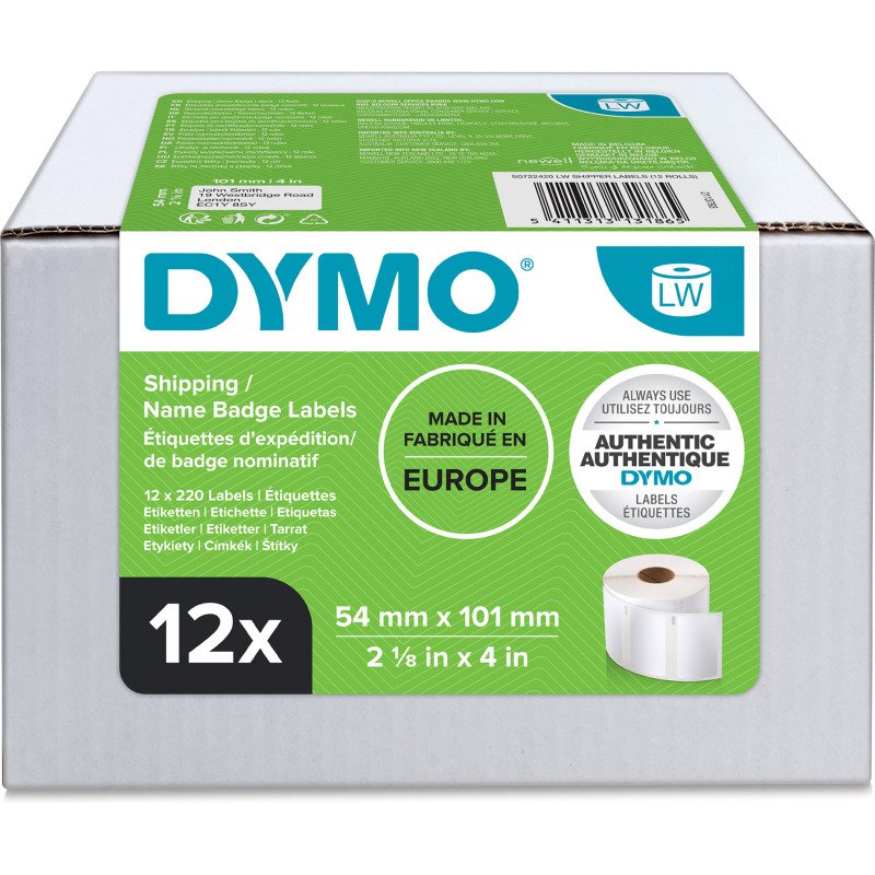 Etiquettes 54 x 101 mm Dymo - Rouleau de 220 étiquettes - Boite de 12 rouleaux