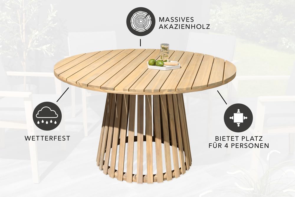 Runder Gartentisch KOPENHAGEN - 120cm - Natur Akazie Massivholz - Outdoor wetterfest