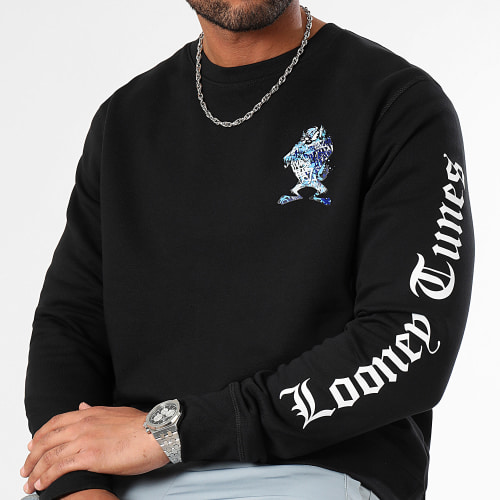 Sweat Crewneck Sleeves Taz Graffiti Blue Noir