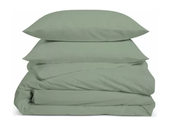 Parure de lit unie 100% Percale de coton - Sauge - 240x260cm