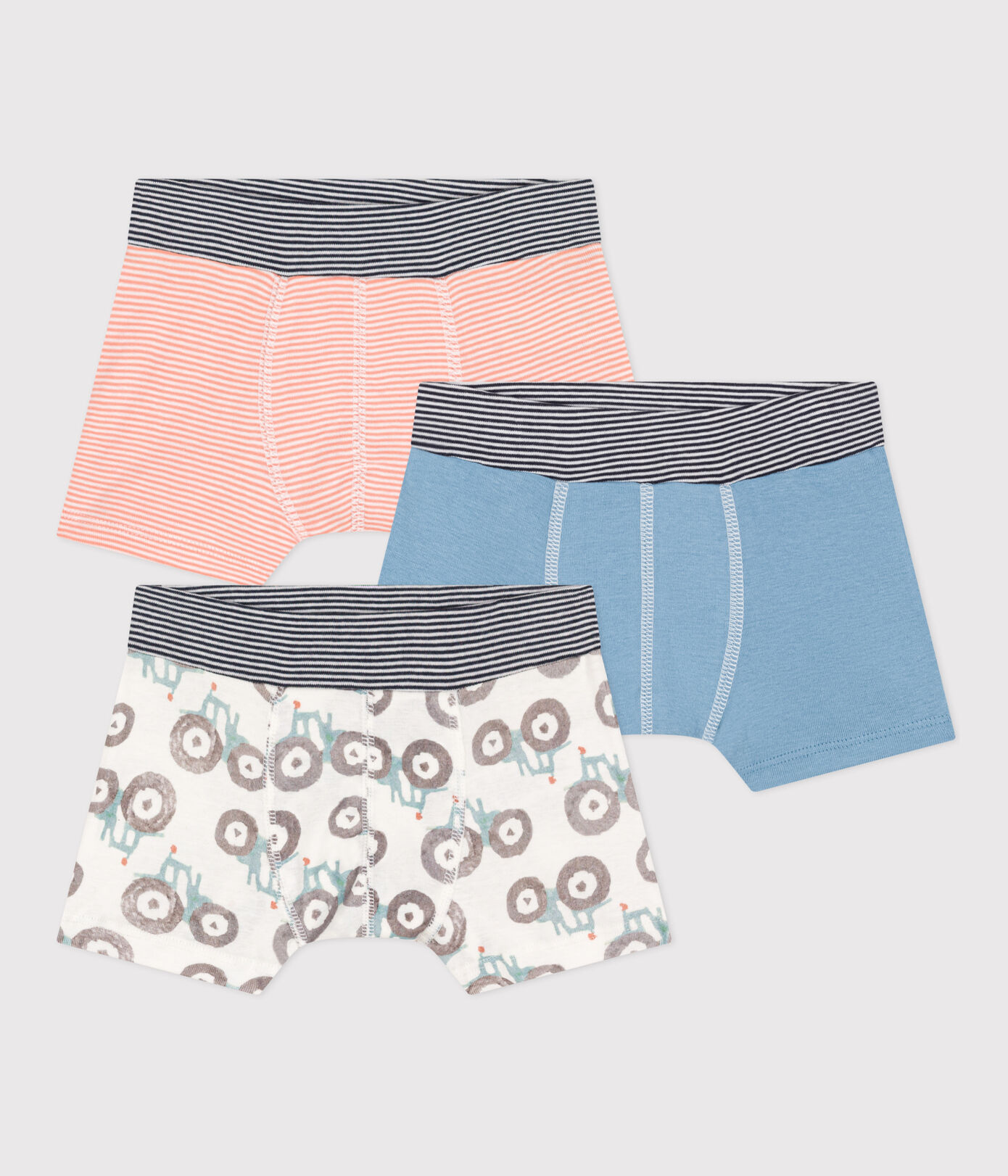 Lot de 3 boxers tracteur en coton petit garçon