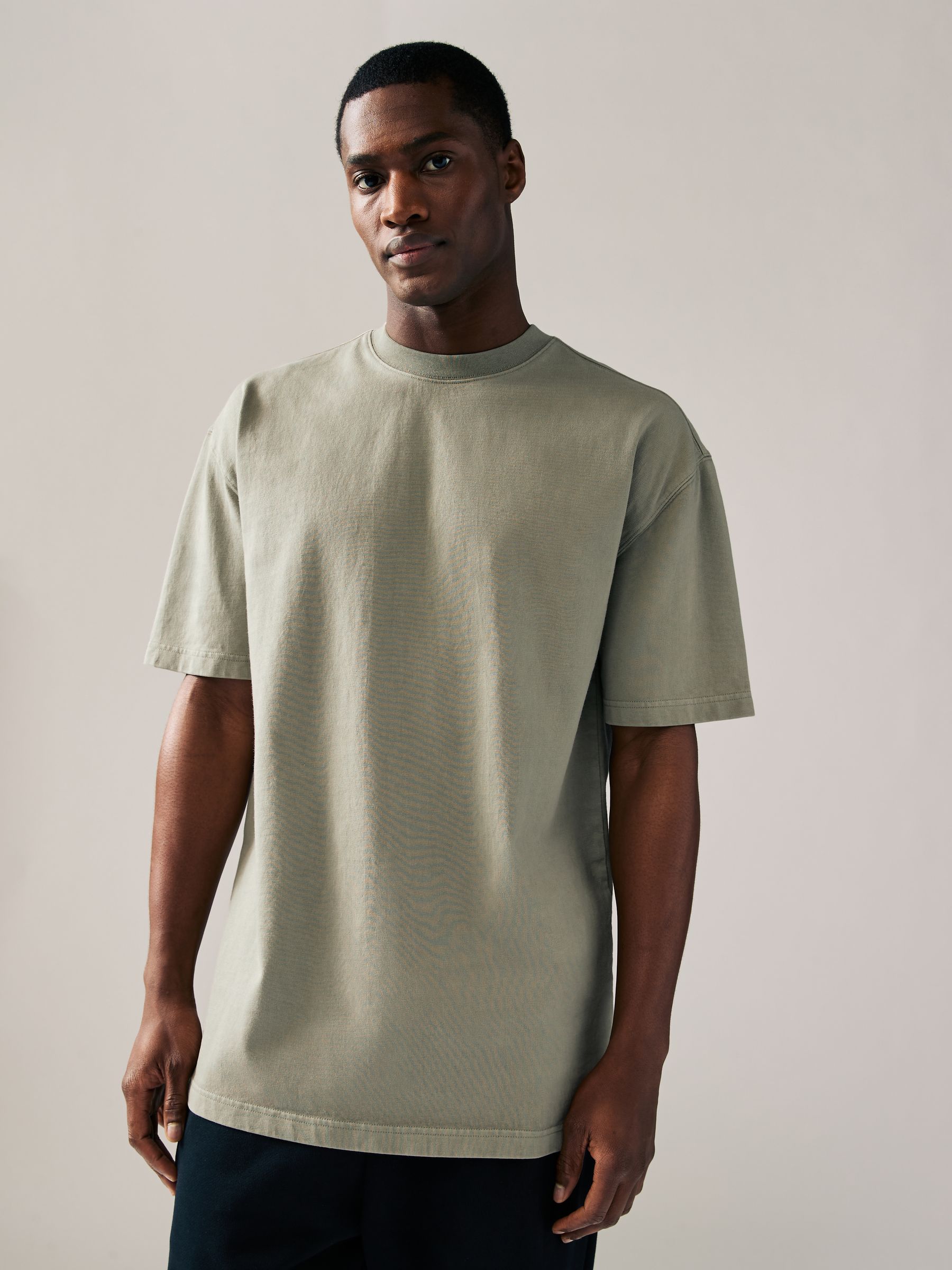 Antracietgrijs/Groen/Ecru geverfd - Relaxed fit - Verpakking van 3 T-shirts van zware stof