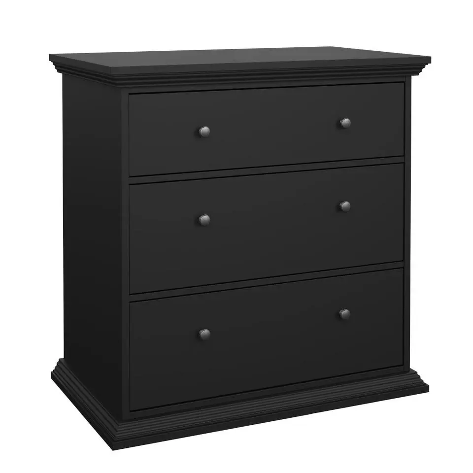 Hioshop North kommode 3 laden zwart mat