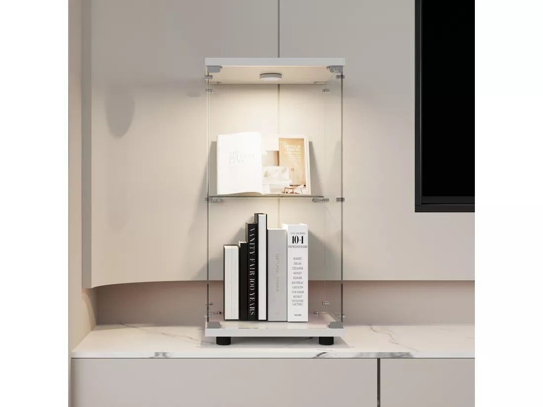 Vitrine en verre double paroi 40*86*36,5 cm, avec serrure antivol et éclairage LED, blanc