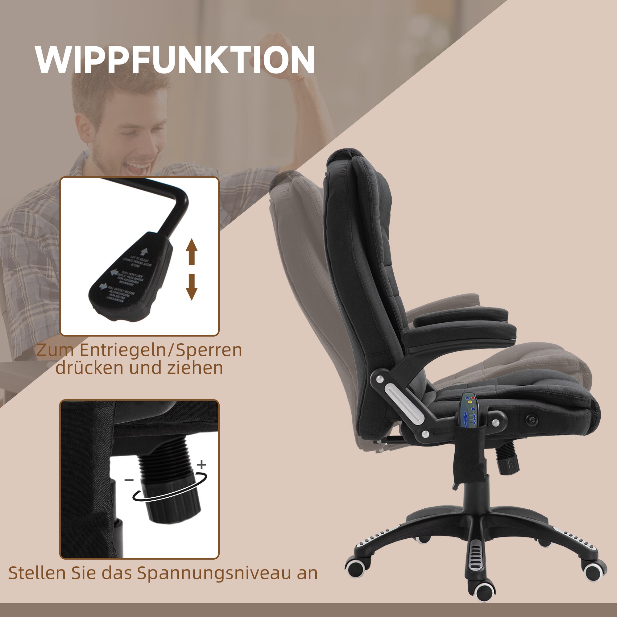 Vinsetto Bürostuhl mit Massage- und Wärmefunktion 67 x 67 x 116–126 cm (BxTxH)