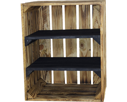 Plankenkast met 2 planken, gevlamd/zwart, 50x40x30 cm