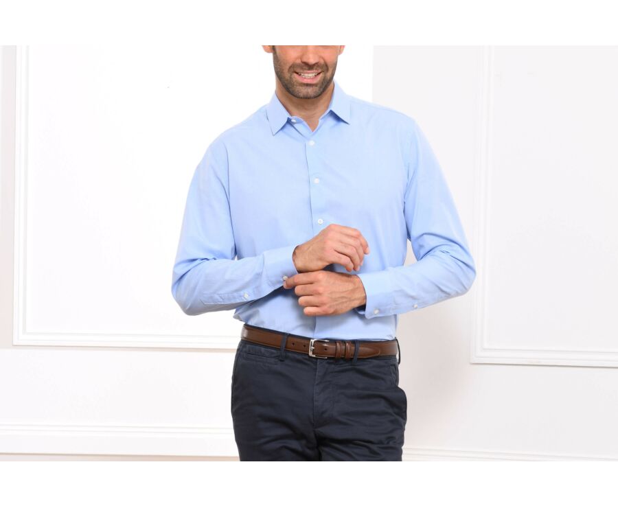 Chemise bleue 100% coton - Col français - MAXIME CLASSIC