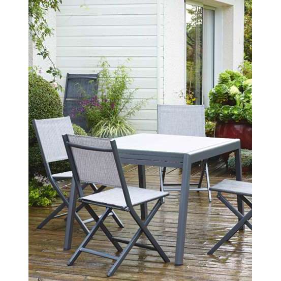 Chaise pliante ERIS en aluminium et toile gris chiné - 57x47x88 cm
