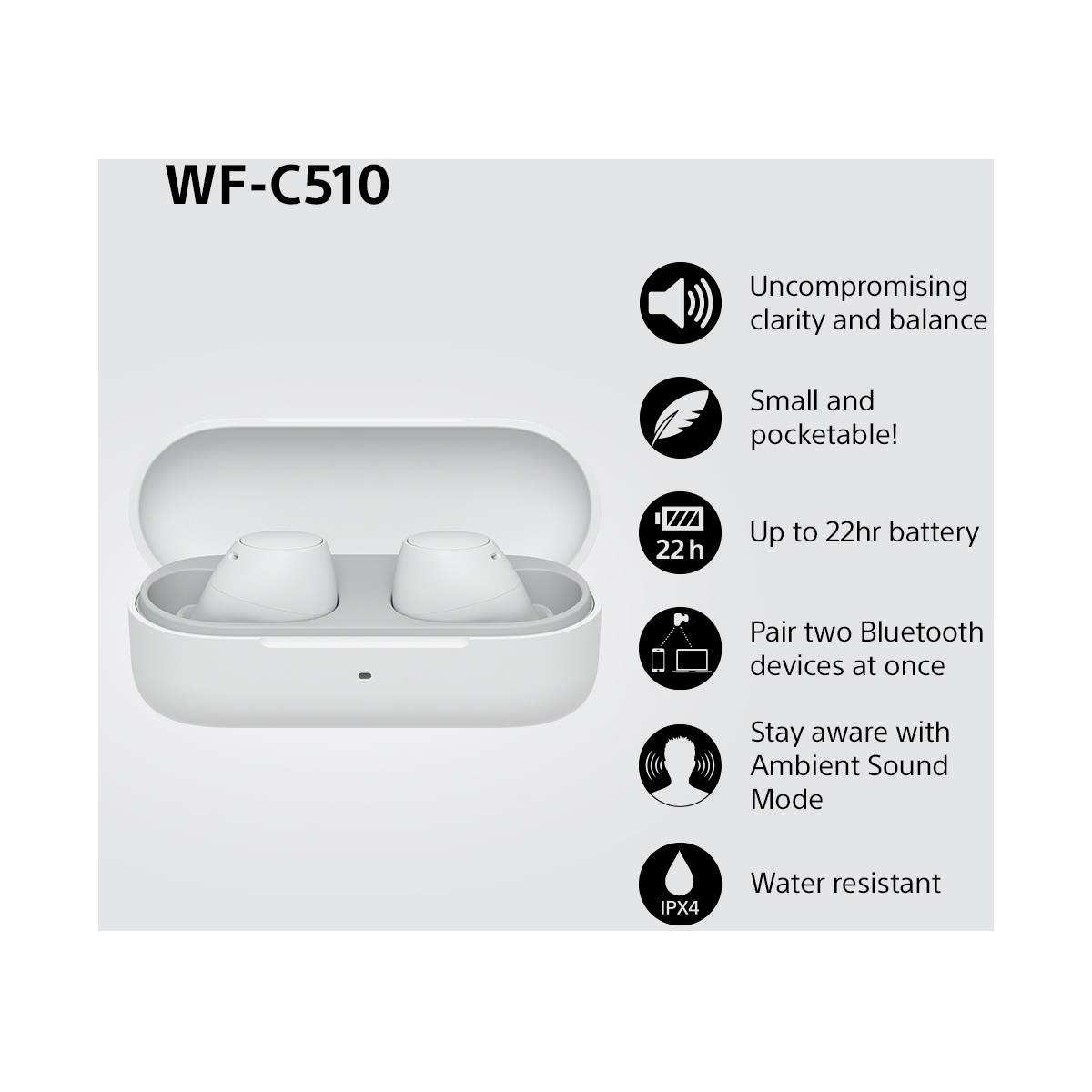 Sony WF-C510 helt trådløse in-ear hodetelefoner (hvit)