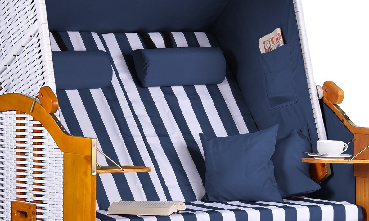 Baltic PE strandstoel, wit, blauw en wit design