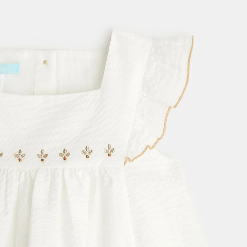 Robe chic gaufrée brillante et bloomer blanche bébé fille Blanc