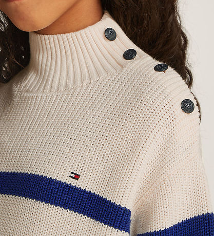 Tommy Hilfiger Bluse - Strick - Stehkragen - Ivory Petal/Keilbla