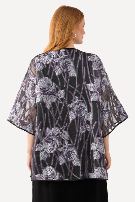 Blusenjacke, florales Design, V-Ausschnitt, 3/4-Arm