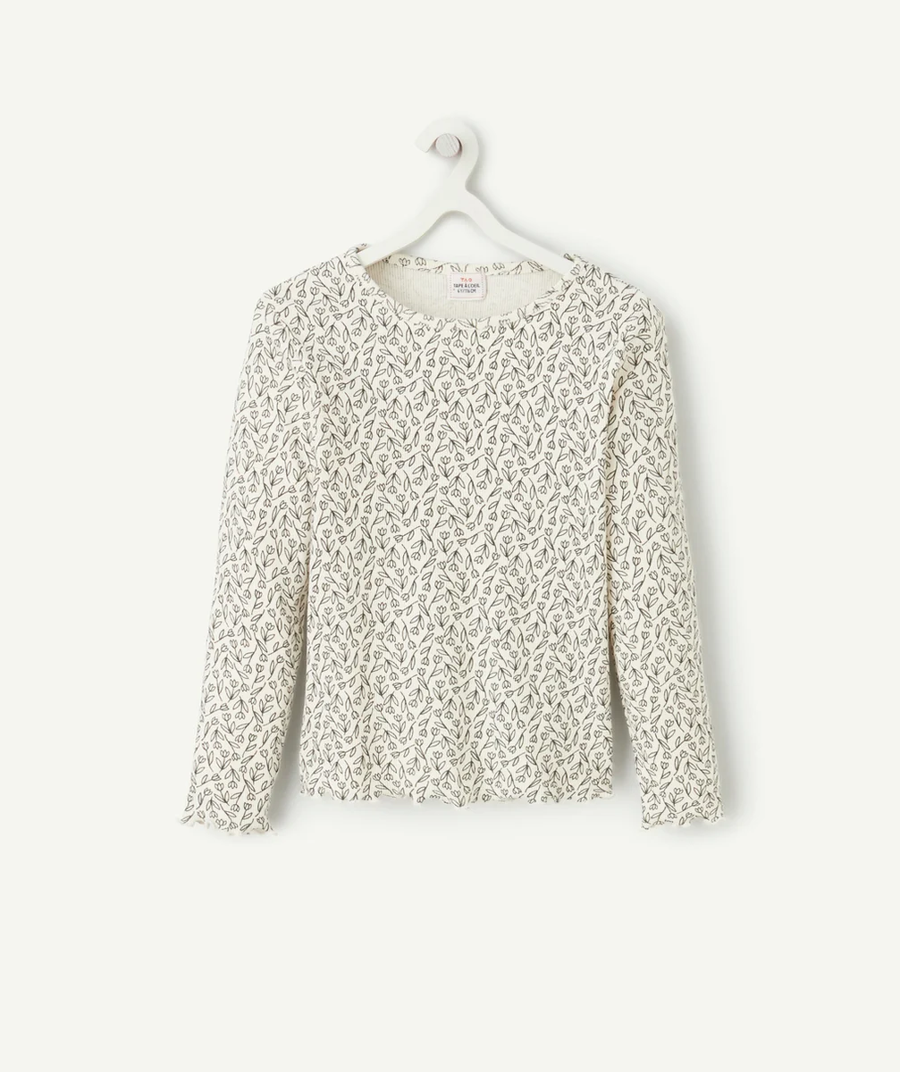 T-SHIRT MANCHES LONGUES FILLE EN COTON BIO CÔTELÉ AVEC IMPRIMÉ FLORAL