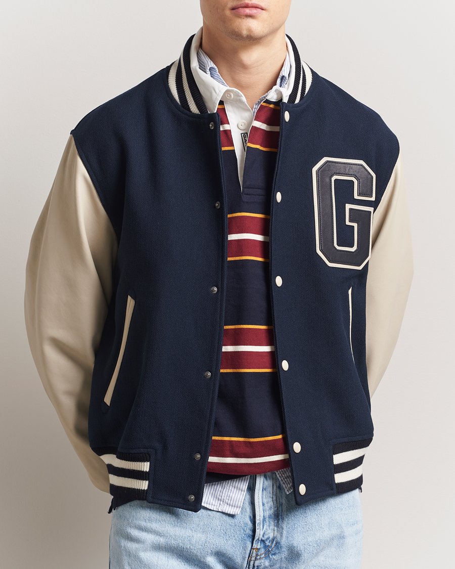 GANT 240 Mulberry Street Leather Mix Varsity Jacket Navy
