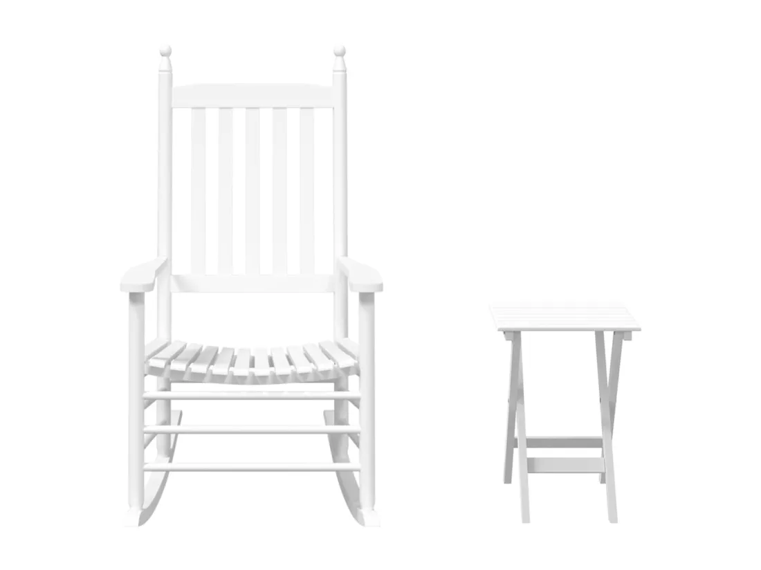 Chaise à bascule avec table pliable blanc bois massif peuplier