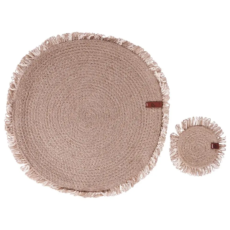 RIBBERY - Set van 12 placemats en onderzetters - Natuurlijk - Jute