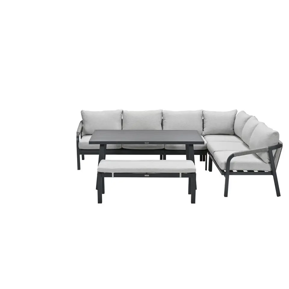 Lounge-diningset Monti - zwart - 7-persoons - aluminium