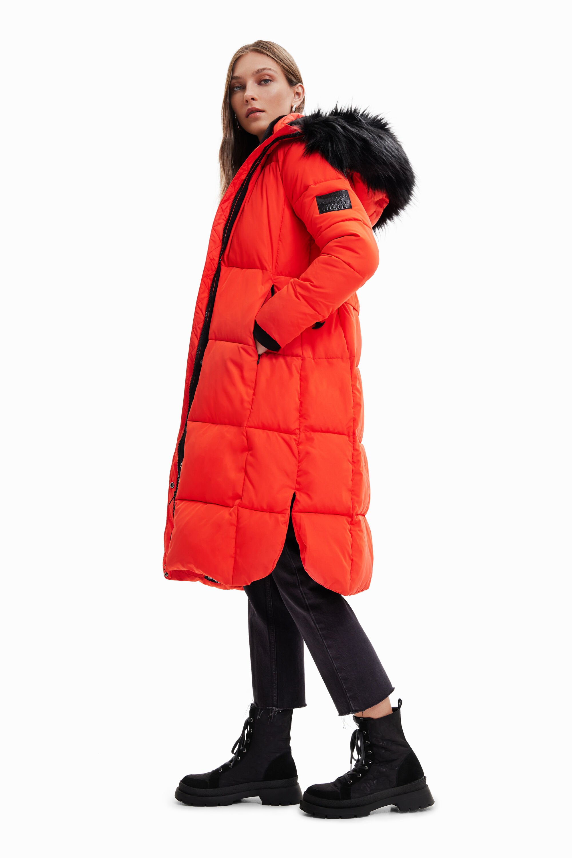 Long manteau matelassé ceinture