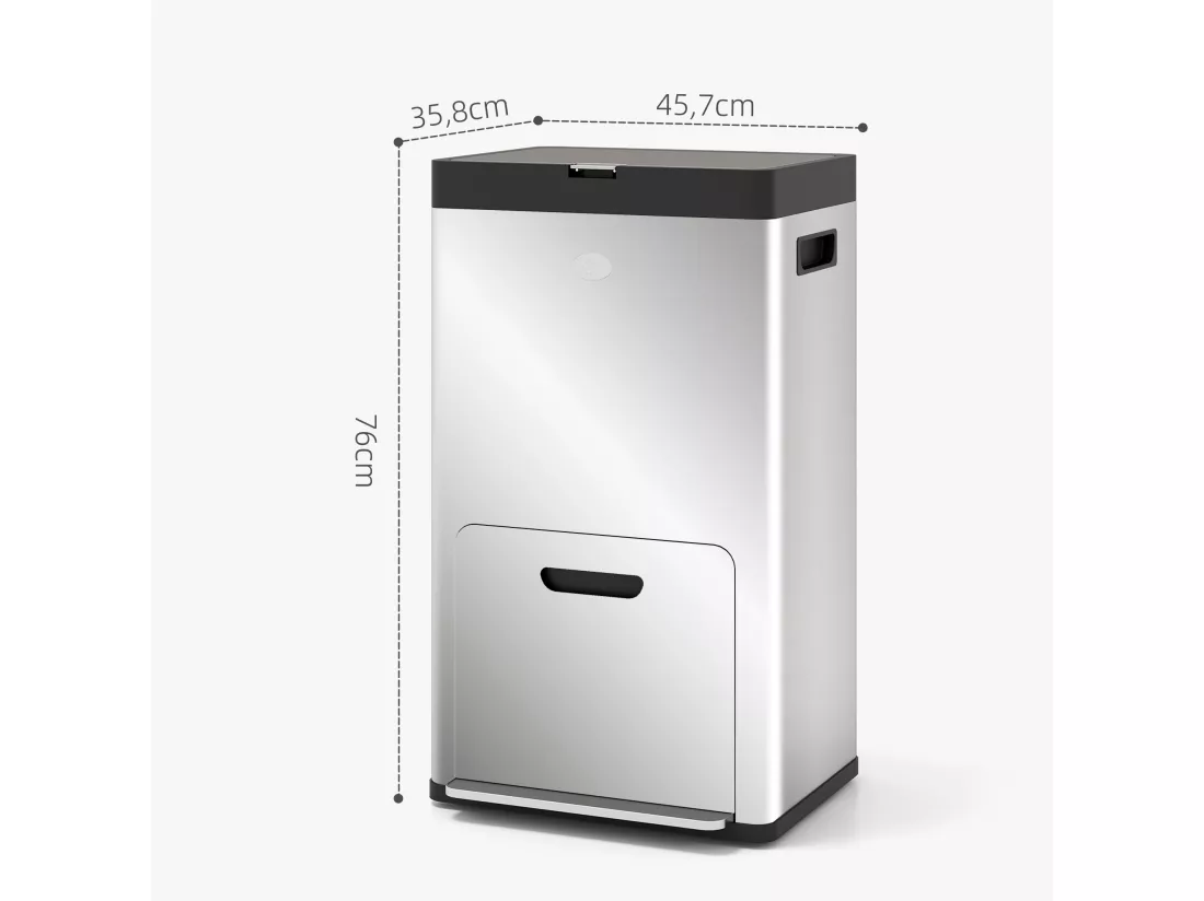 Poubelle de cuisine 2 x 18L + 20L - poubelle à pédale 3 compartiments seaux amovibles filtre anti-odeur - acier inox. brossé