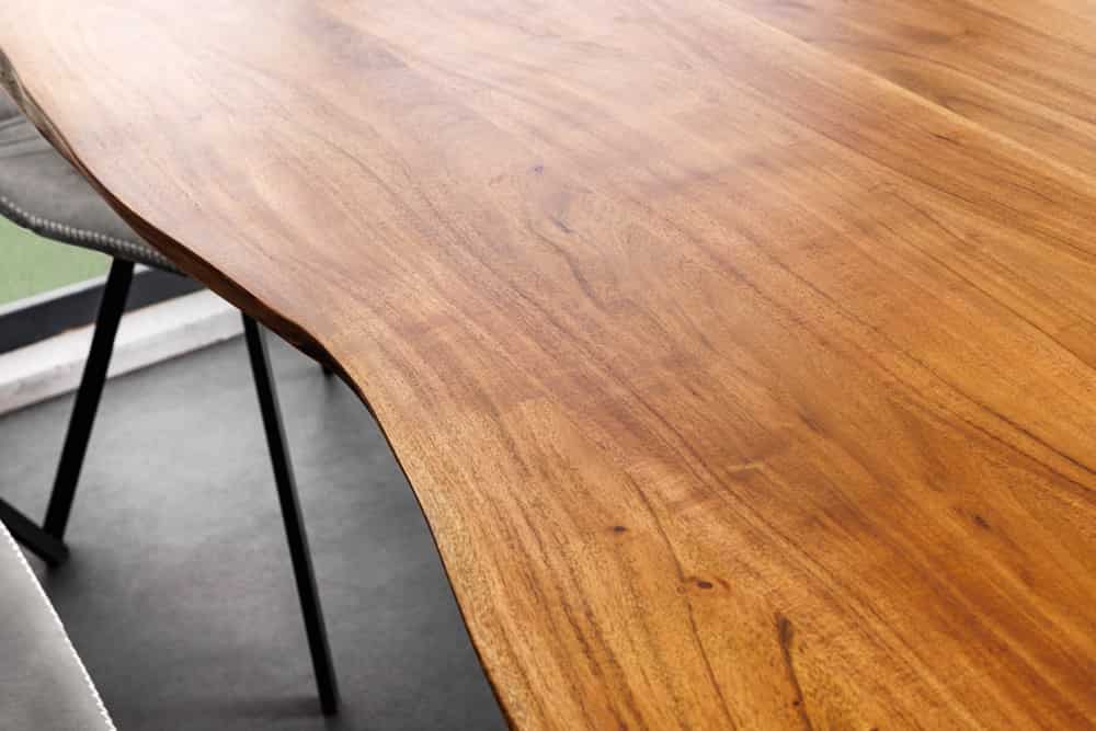 Massivholz Esstisch MAMMUT 200cm Akazie schwarz Metall Baumkante 3,5cm Tischplatte