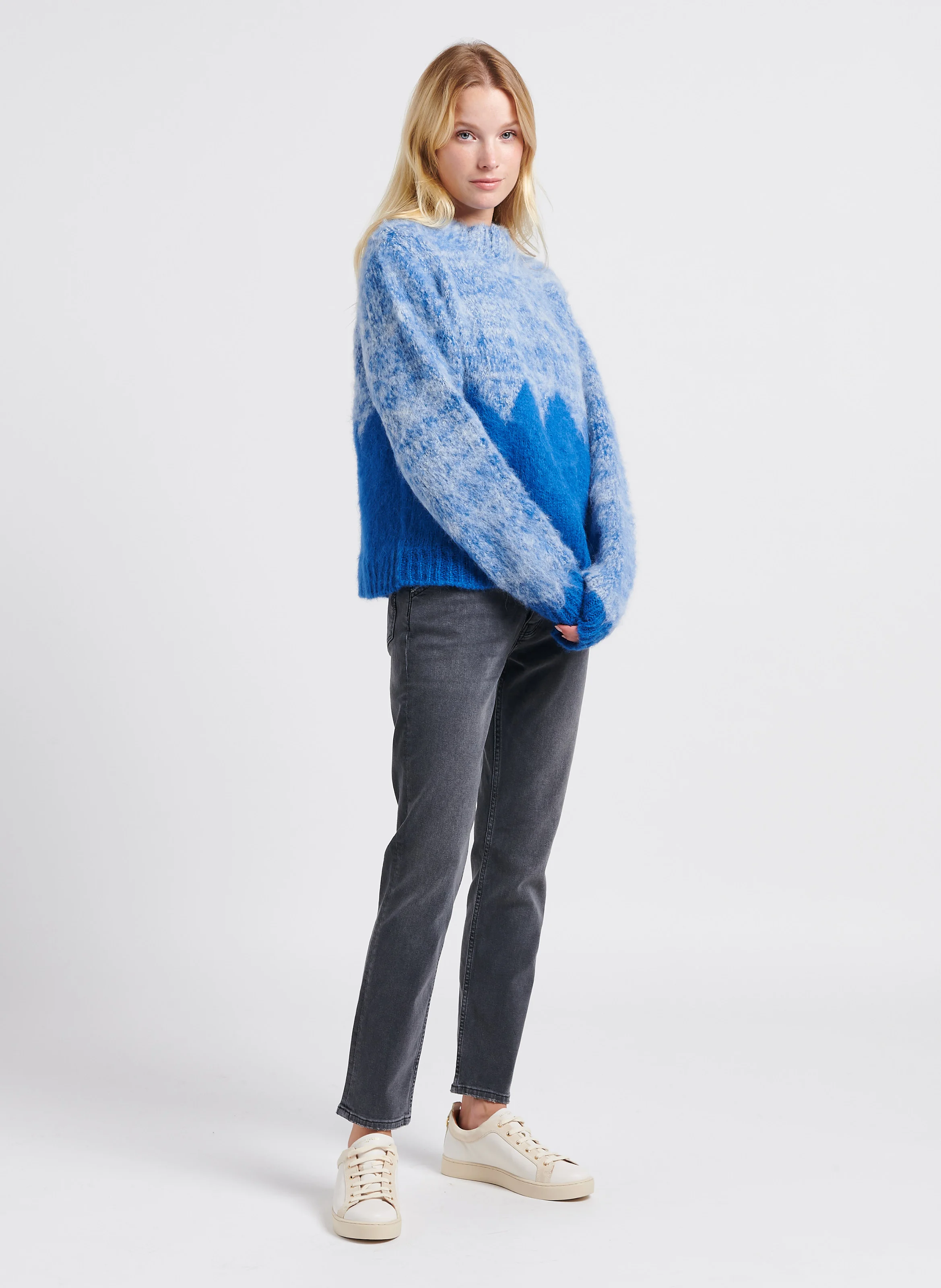LYDIE - Pull col rond jacquard en alpaga | Bleu