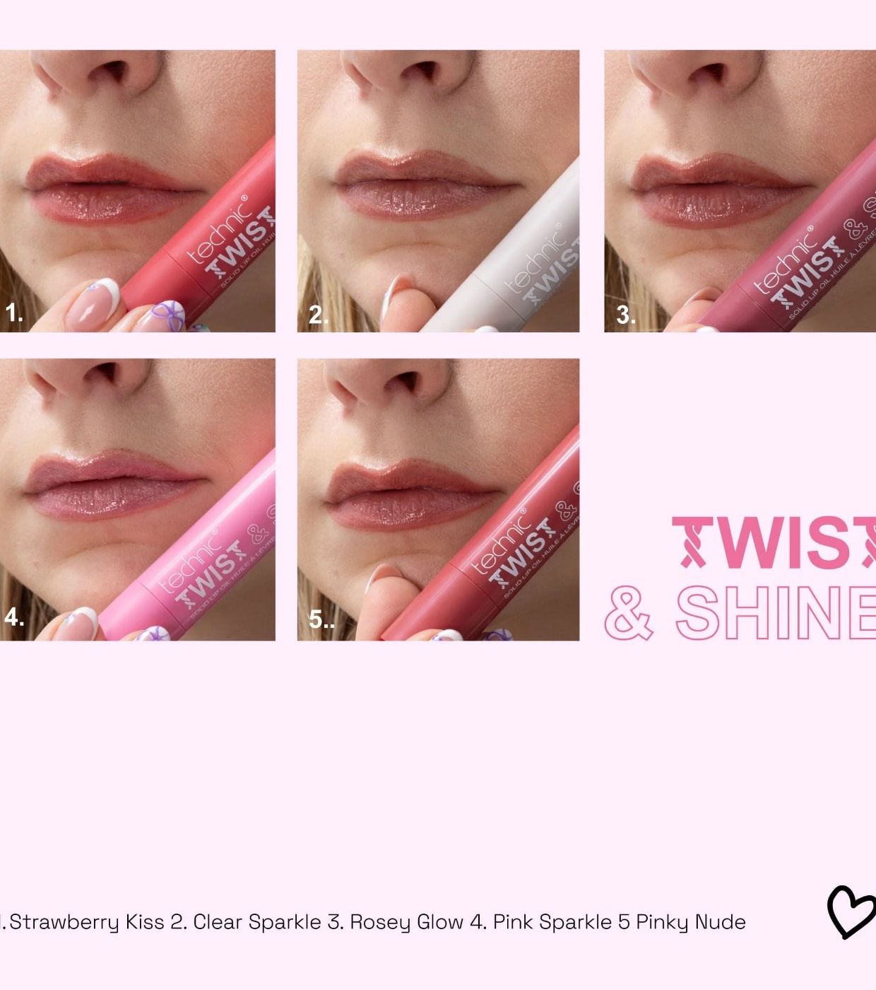 Twist & Shine - Óleo labial sólido com cor  - Rosy Glow