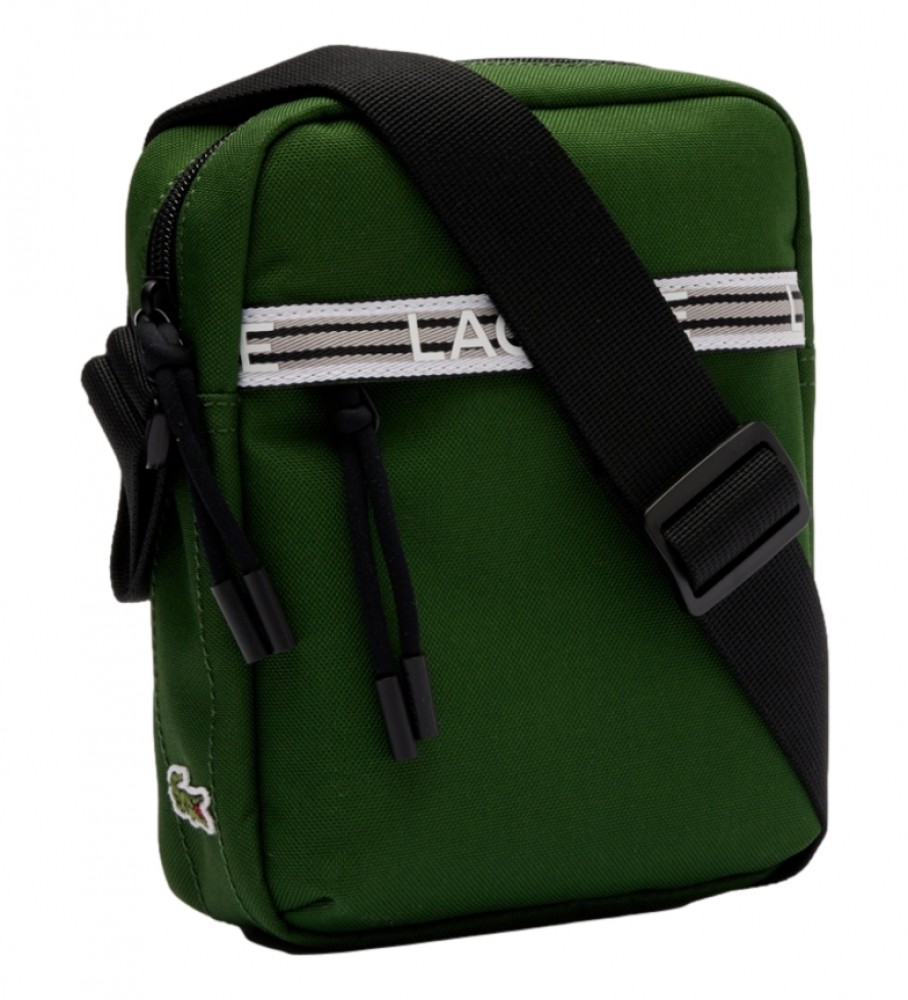 Bolsa de ombro vertical para câmera Lacoste, preta.