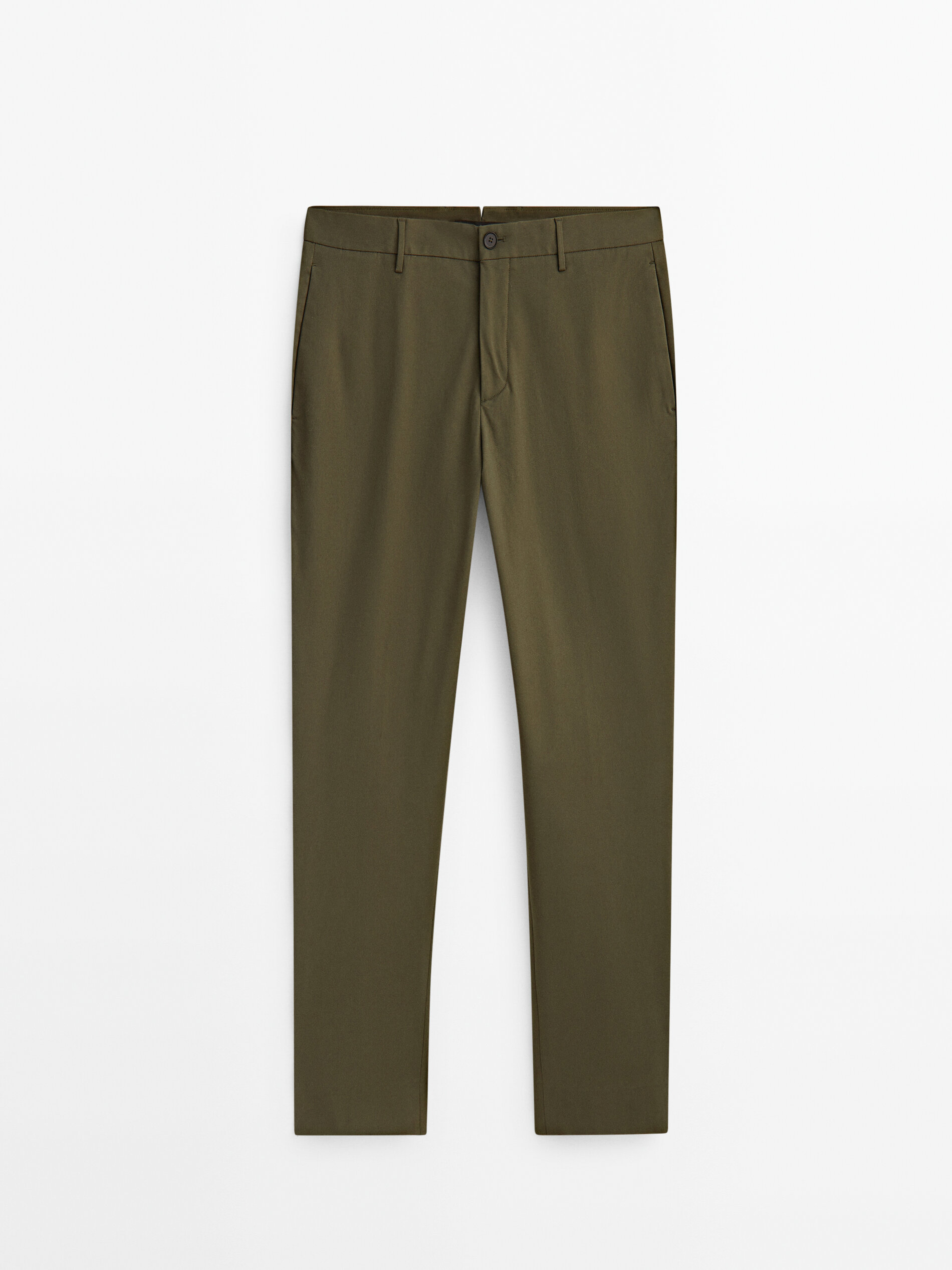 Calças de algodão stretch - Studio - Cáqui Escuro