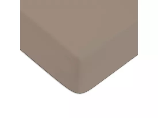 Drap housse en coton 57 fils uni taupe 90x190cm