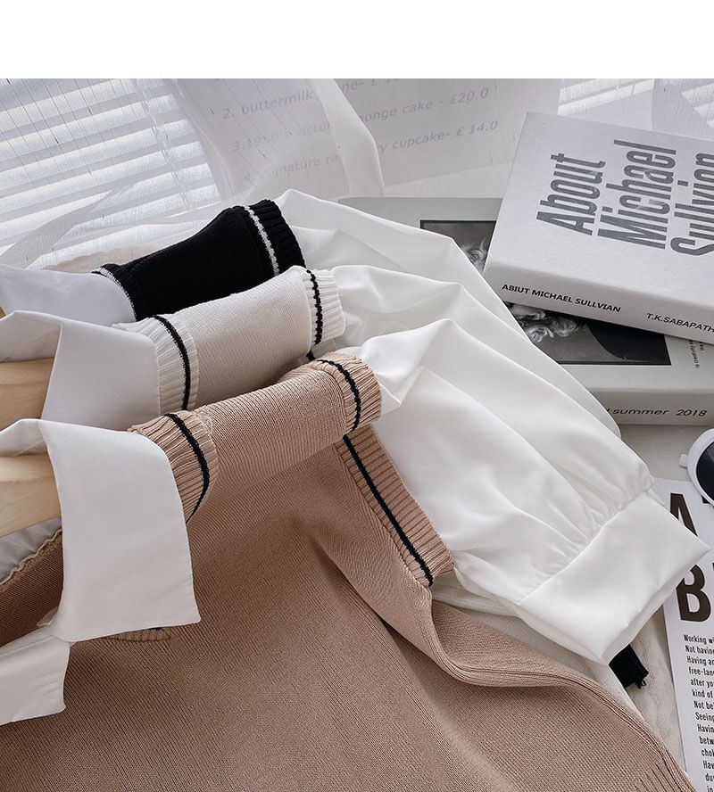 DIYI - Namaak tweedelig gebreid blouse met korte mouwen