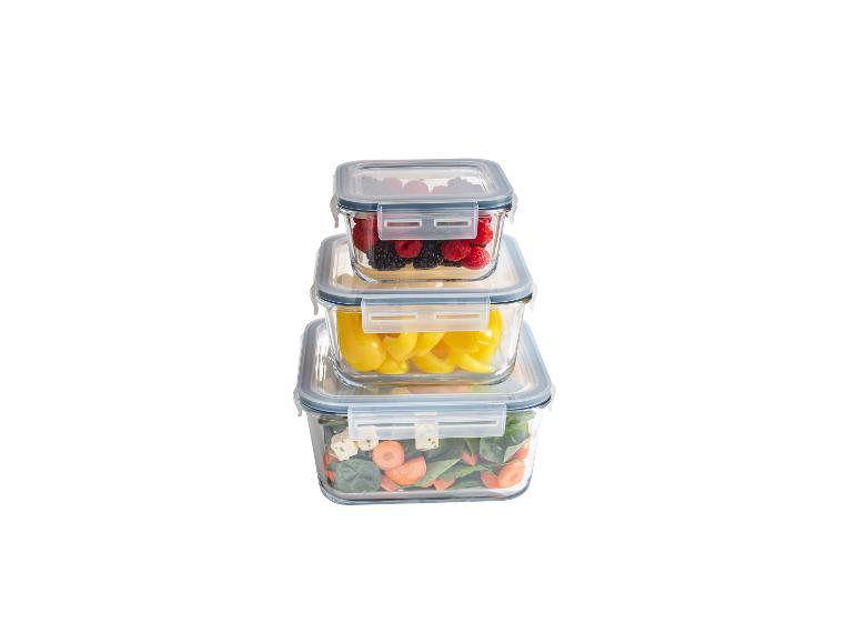 Set van 3 glazen vershoudbakjes