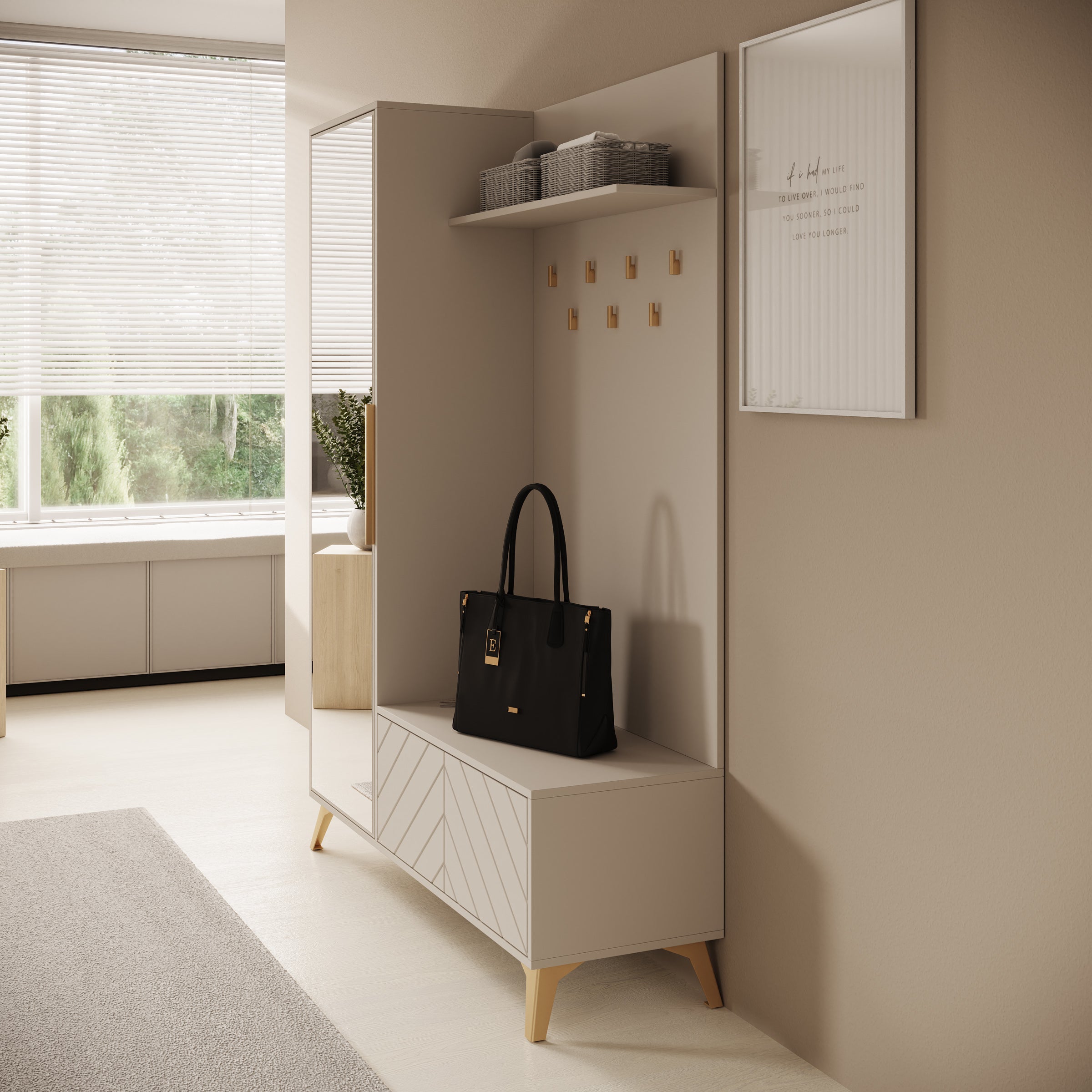 Xiano - Halkast met deur - Beige - 134x40x180 cm