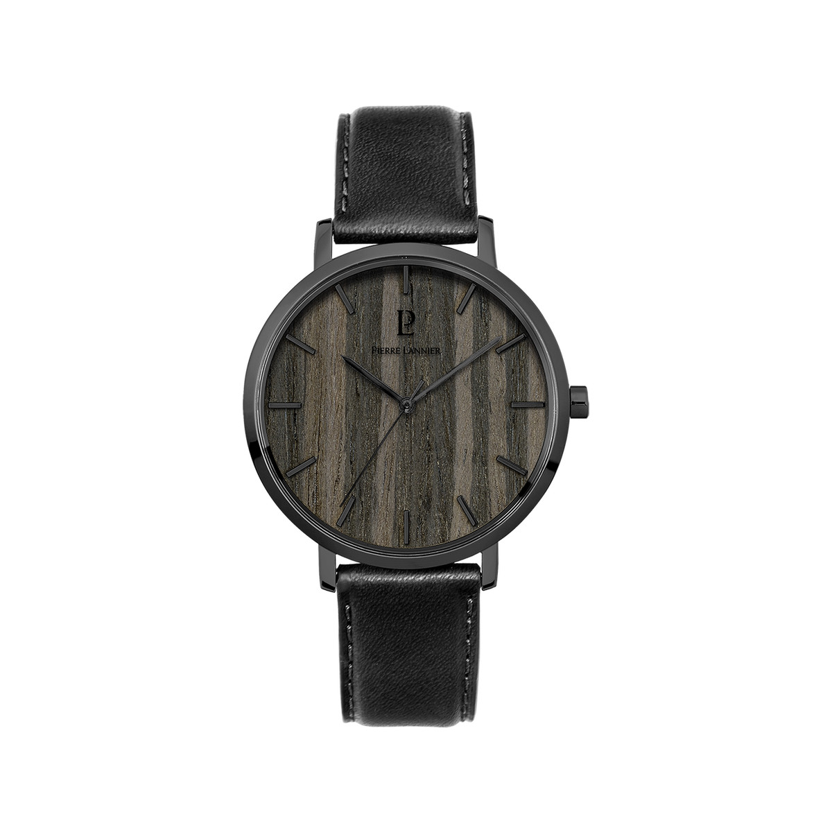 Montre Pierre Lannier homme acier gris cuir noir