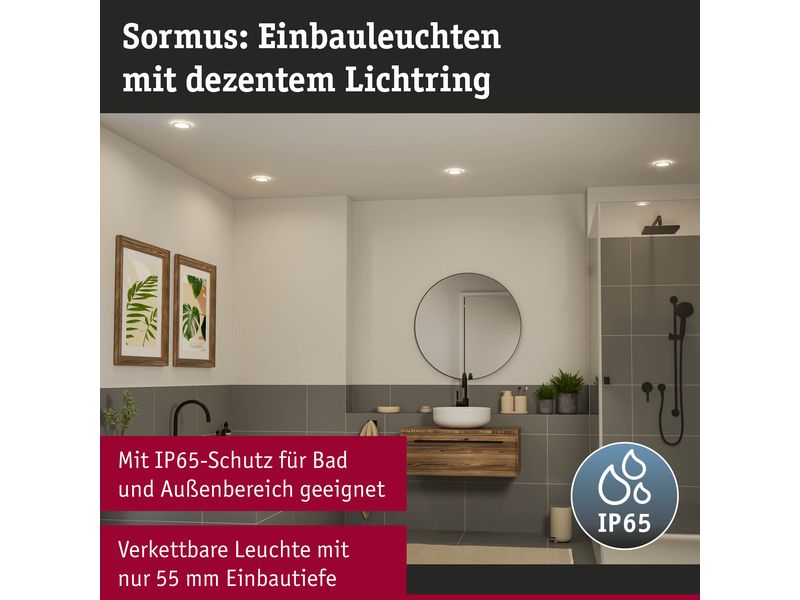 Paulmann Einbauleuchte LED Sormus 3er-Set Weiss Atmosphärische Lichtgestaltung im Bad