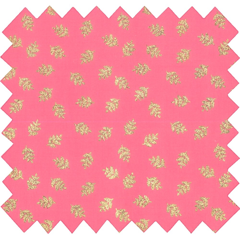 Coupon Tissu 50 Cm Feuillage Or Rose
