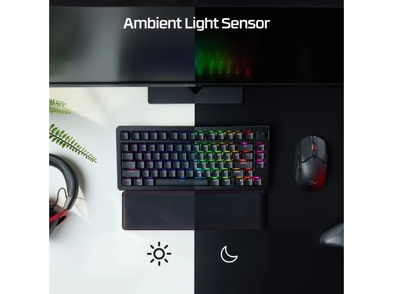 HyperX Alloy Rise - Tastatur - 1000 Hz pollingfrekvens, 100% anti-ghosting, 80 millioner tastetryk - 75% - bagbelyst - trådløs - 2.4 GHz, Bluetooth, USB-C - tastkontakt: HyperX Linear - sort