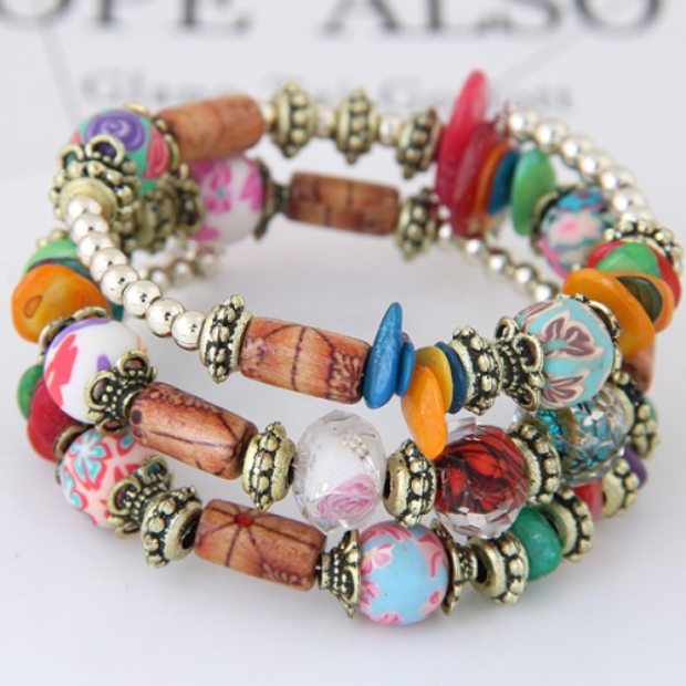 Mehrreihiges Multi-Wrap Armband Accessoire Bohemian Style - Bunt