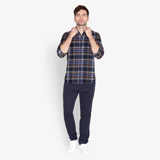 Signal Sander Stripe Flannel Skjorte, Deep Marine, S
