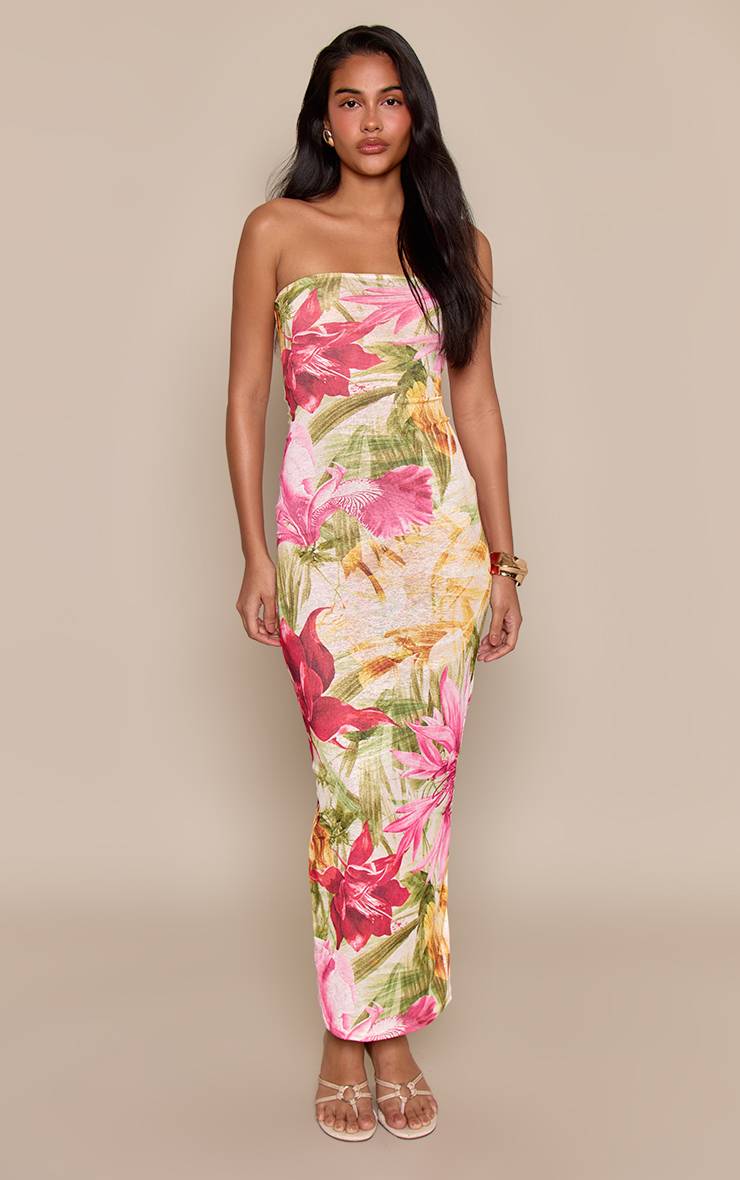 Rose Robe Maxi Bandeau À Imprimé Floral Pelure D'oignon