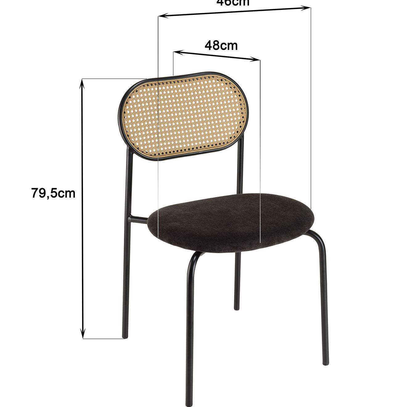 Macabane 2 Chaises Léa noires - 46x48x80 cm
